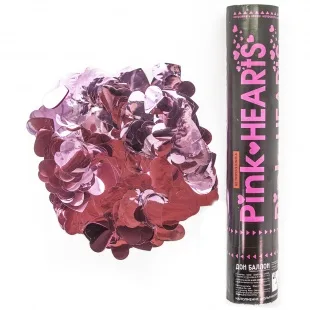 Пневмохлопушка (30 см), Металлизированные сердца, Розовый, 1 шт.