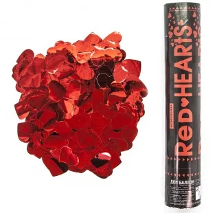 Пневмохлопушка (30 см), Металлизированные сердца, Красный, 1 шт.