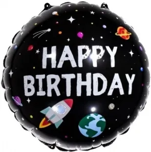 F 18"/46см Круг "С Днем Рождения (космос), черный / 1 шт./ (Китай)