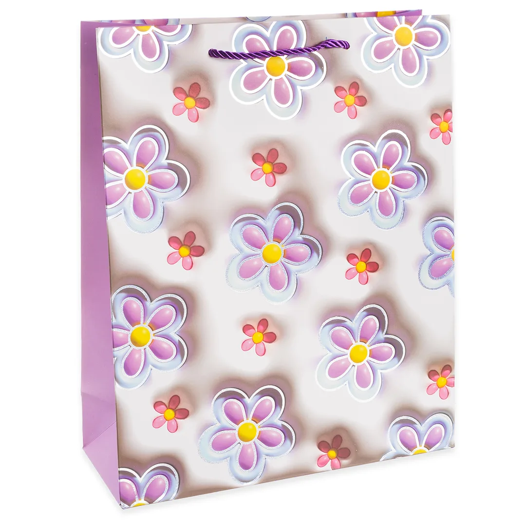 Пакет подарочный, Цветочная россыпь, Дизайн №2, Металлик, 32*26*10 см, 1 шт.