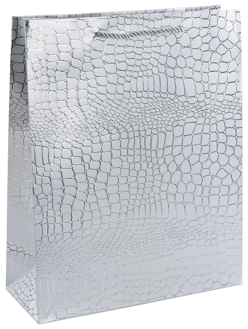 Пакет подарочный, 210гр, Текстура кожи, Дизайн №1, Серебро, Металлик, 15*12*7 см, 1 шт.
