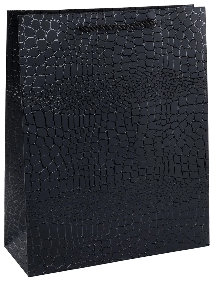 Пакет подарочный, 210гр, Текстура кожи, Дизайн №3, Черный, Металлик, 15*12*7 см, 1 шт