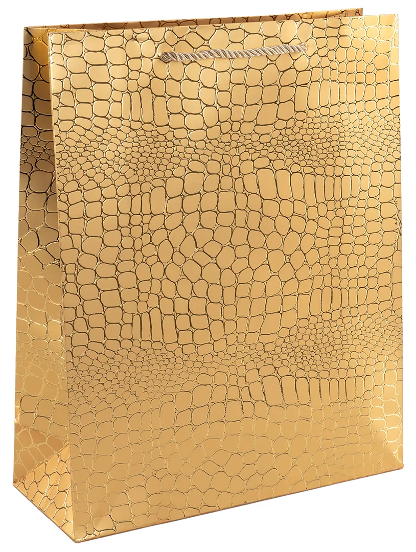 Пакет подарочный, 210гр, Текстура кожи, Дизайн №2, Золото, Металлик, 15*12*7 см, 1 шт.