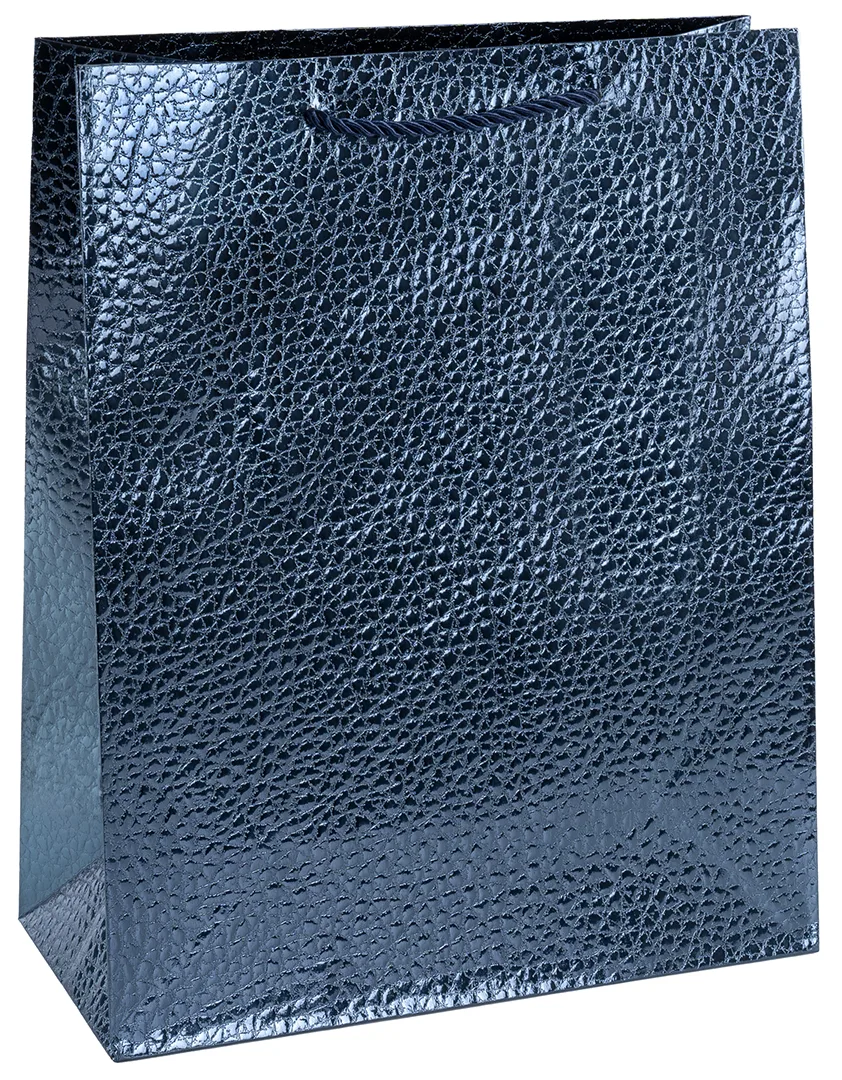 Пакет подарочный, 210гр, Фактура кожи, Дизайн №4, Синий, Металлик, 23*18*10 см, 1 шт.