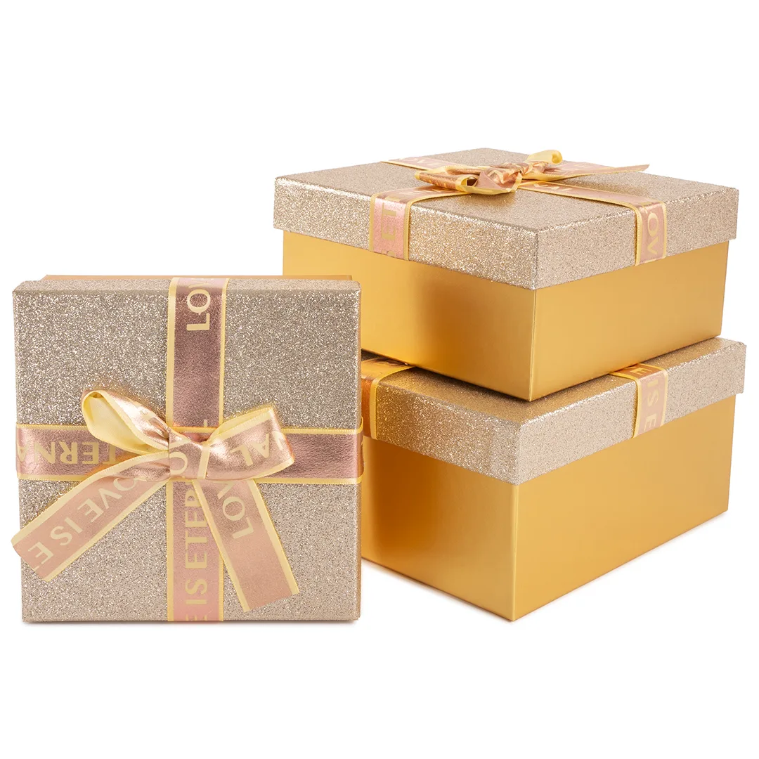 Набор коробок Роскошный подарок, Золото, 19*19*9,8 см, 3 шт. в упак.