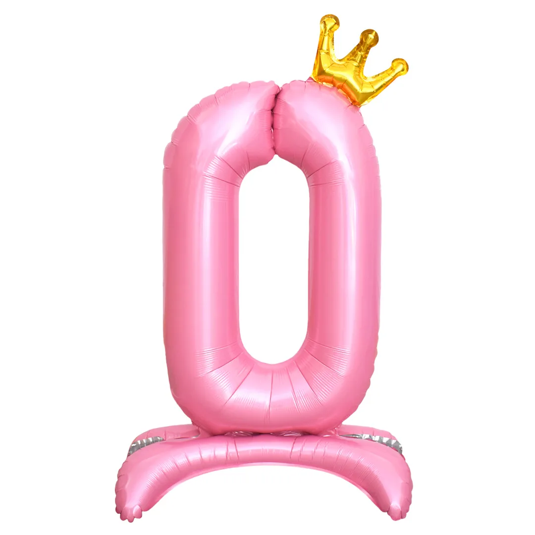 F 32"/81см Цифра, 0 Золотая корона, на подставке, Розовый, 1 шт. в упак. (Китай)