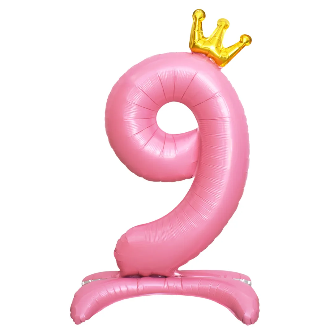 F 32"/81см Цифра, 9 Золотая корона, на подставке, Розовый, 1 шт. в упак. (Китай)