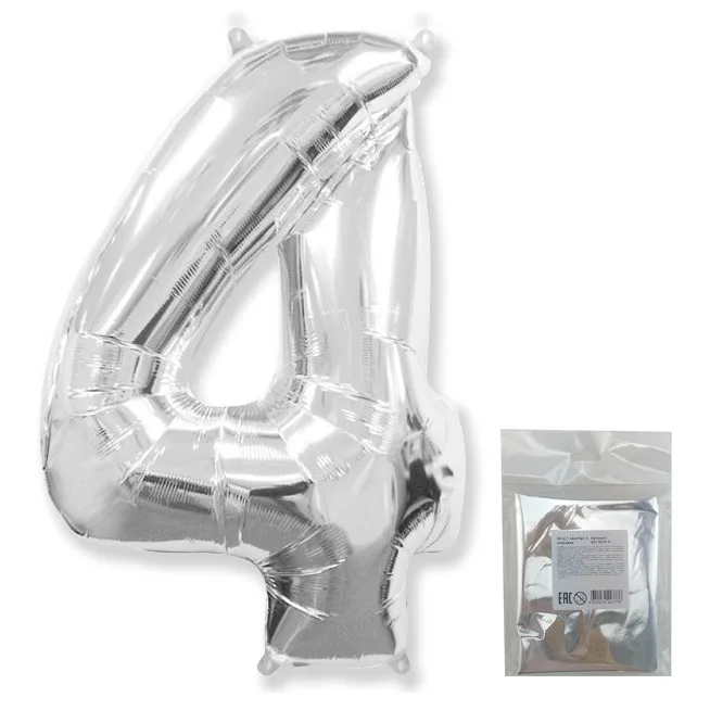 И 40"/102см Цифра "4", Серебро, в упаковке / 1 шт (Испания)