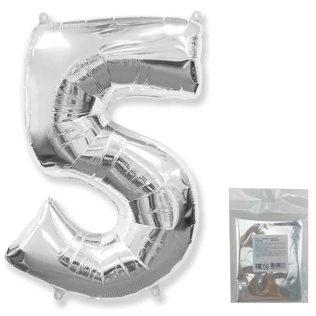 И 40"/102см Цифра "5", Серебро, в упаковке / 1 шт (Испания)
