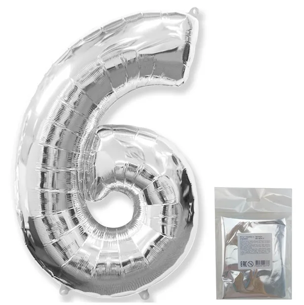 И 40"/102см Цифра "6", Серебро, в упаковке / 1 шт (Испания)