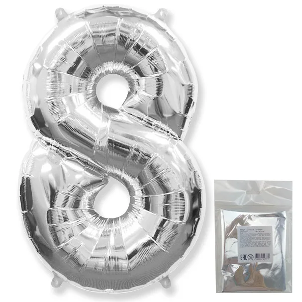 И 40"/102см Цифра "8", Серебро, в упаковке / 1 шт (Испания)