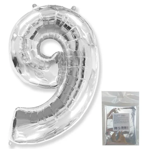 И 40"/102см Цифра "9", Серебро, в упаковке / 1 шт (Испания)