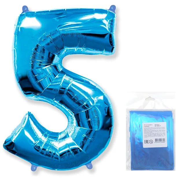 И 40"/102см Цифра "5", Синий, в упаковке / 1 шт (Испания)