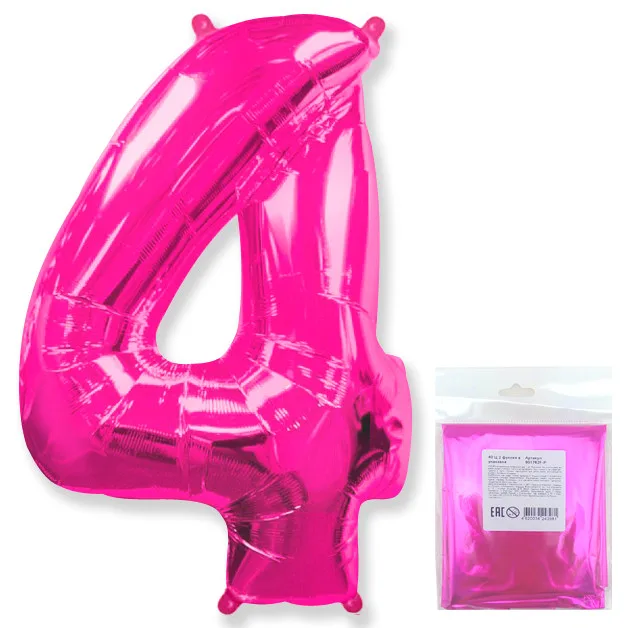 И 40"/102см Цифра "4", Фуксия, в упаковке / 1 шт (Испания)