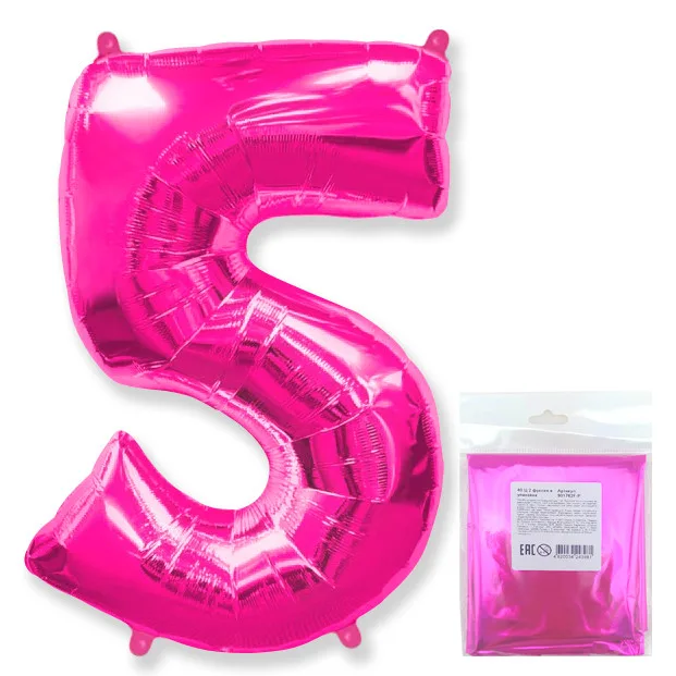 И 40"/102см Цифра "5", Фуксия, в упаковке / 1 шт (Испания)