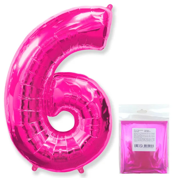 И 40"/102см Цифра "6", Фуксия, в упаковке / 1 шт (Испания)