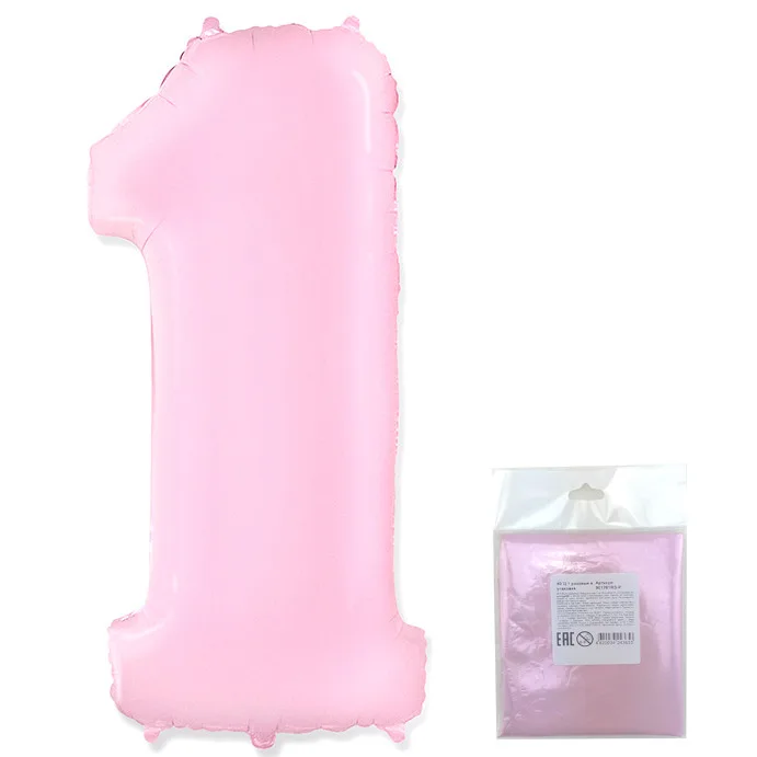 И 40"/102см Цифра "1", Розовый, в упаковке / 1 шт (Испания)