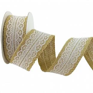 Лента холщовая с кружевом Белый 4 см.*4,5 м.