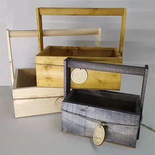 Набор деревянных кашпо с ручкой 3 в 1 "Классика" с шильдиком 20*11*20 см/25*16*24 см/30*21*27 см