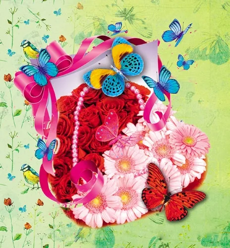 Мини открытка Без названия цветы и бабочки 112х83  (20 шт.)