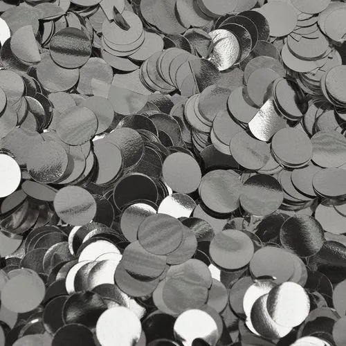 Конфетти фольга Круги 1 см серебро (50 гр/уп.) (для шаров)