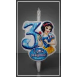 Свеча тортовая "Принцесса Белоснежка" Цифра 3 / 1 шт.