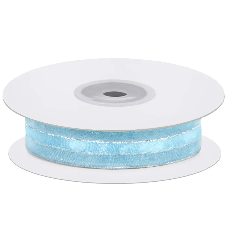 Лента декоративная (2 см*22,85 м) 4 полосы, Голубой/Серебро, 1 шт.