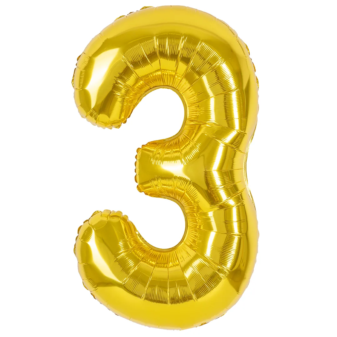 СБ 40''/102 см Цифра, 3, Золото, Металлик, 1 шт. в уп.(Китай)
