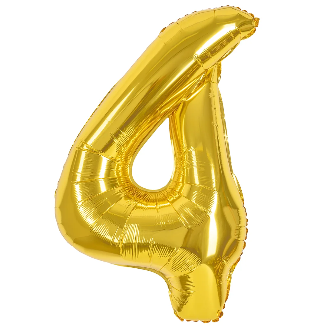 СБ 40''/102 см Цифра, 4, Золото, Металлик, 1 шт. в уп.(Китай)