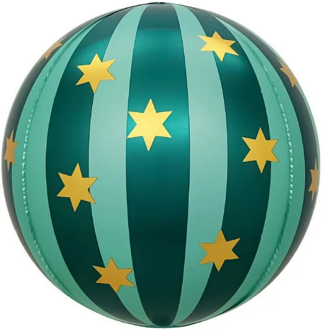 F 25"/64 см Сфера, Новогодний шар, Золотые звезды, Зеленый, 1 шт.(Китай)