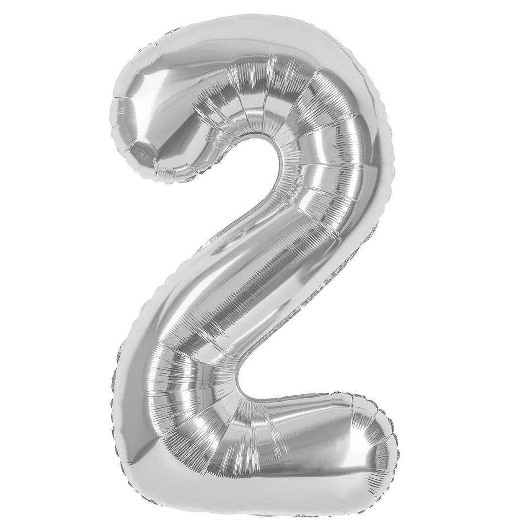 СБ 40''/102 см Цифра, 2, Серебро, Металлик, 1 шт. в уп.(Китай)