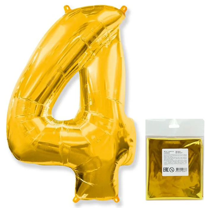 И 40"/102см Цифра "4",Золото, в упаковке / 1 шт (Испания)