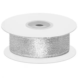 Лента декоративная (1,2 см*22,85 м) Мерцающий блеск, Серебро, Металлик, 1 шт.