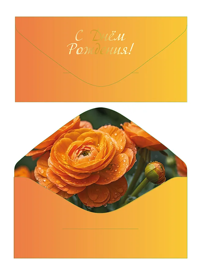 Конверт для денег С Днем рождения! софт-тач оранжевый  (5 шт.)