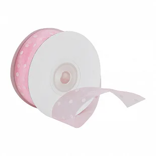 Лента Органза с точками Айвори  / 25 мм * 22,85 м (Китай)