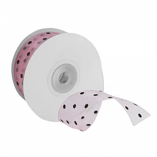 Лента Органза с точками Розовый   / 25 мм * 22,85 м (Китай)