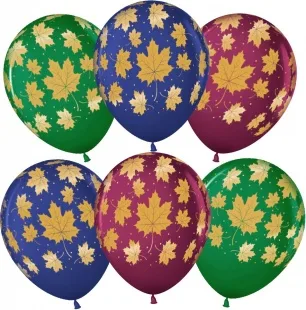 ВВ 12''/30 см Золотые листья, Ассорти, пастель, 5 ст, 25 шт.  (Малайзия)