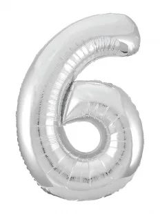 Р 40"/102см Цифра "6" Slim, Серебро / 1 шт / (Россия)