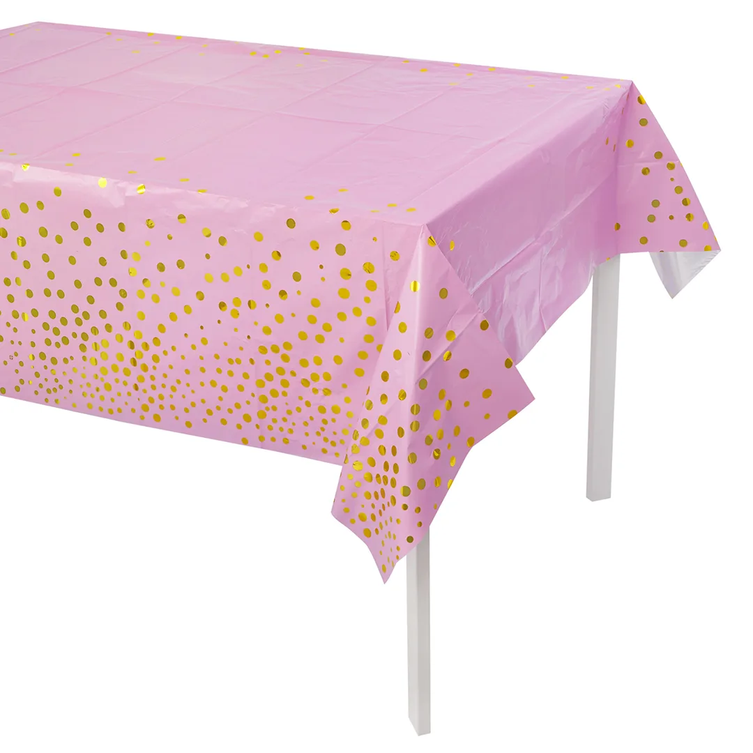 Скатерть одноразовая, Конфетти, Розовый/Золото, Металлик, 137*183 см, 1 шт.