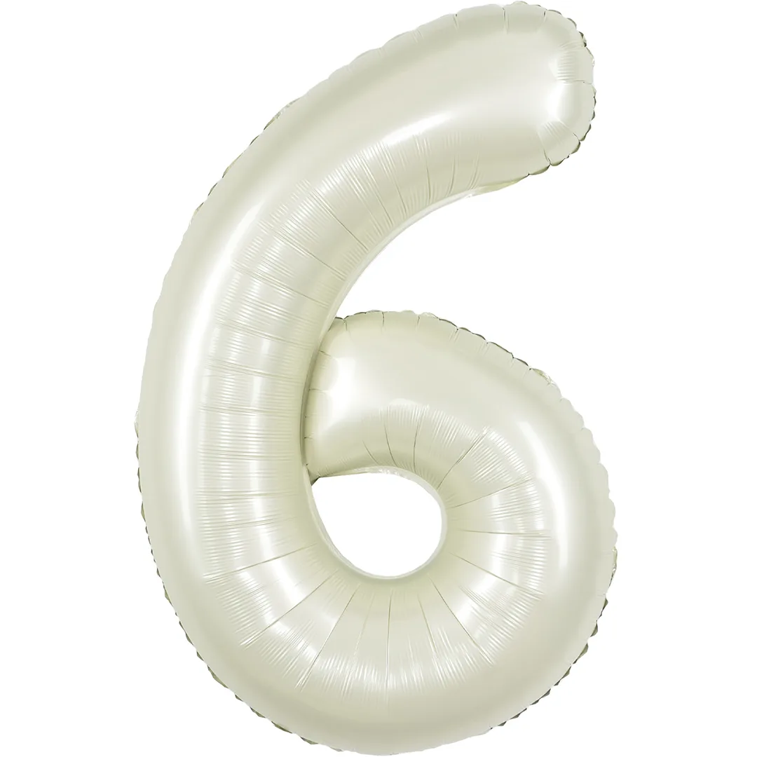 СБ 40''/102 см Цифра, 6, Белый песок, Сатин, 1 шт. в уп.(Китай)
