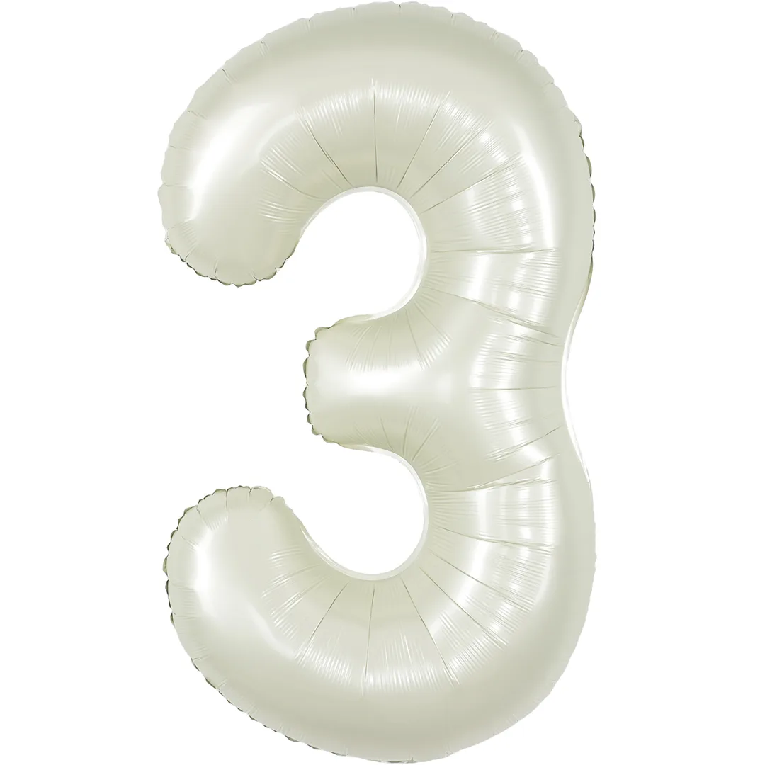 СБ 40''/102 см Цифра, 3, Белый песок, Сатин, 1 шт. в уп.(Китай)