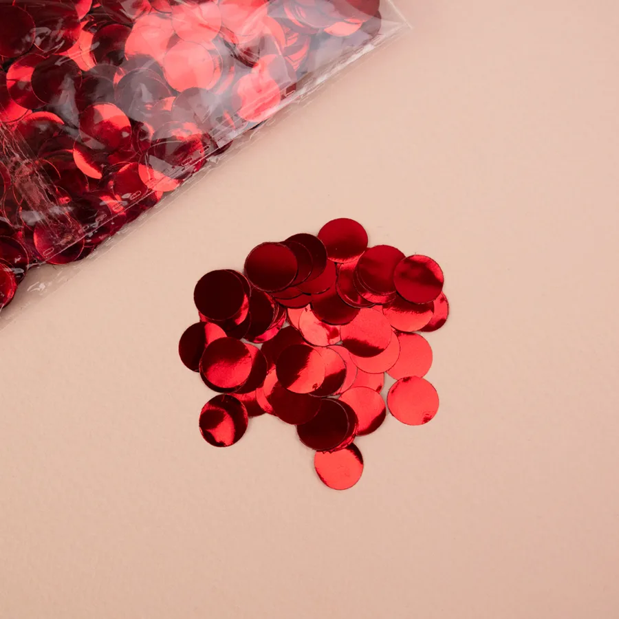 Конфетти фольга Круги 1 см красные (50 гр/уп.)