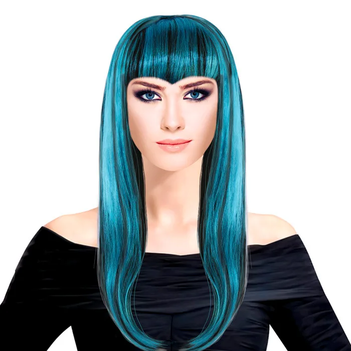 Парик "Длинные волосы Микс" Черно-голубой / 1 шт./ Китай