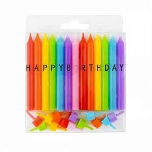 Свечи тортовые классические "Гиганты" Разноцветные с держателями /12 шт.