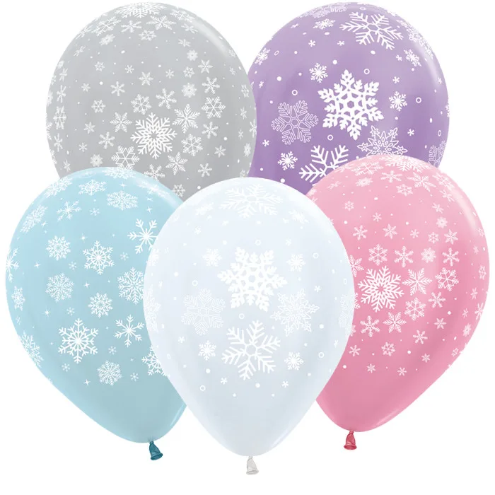 S 12"/30см Снежинки (3 дизайна), Ассорти, Перламутр/25 шт./(Колумбия)