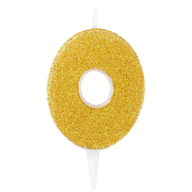 Свеча -цифра "0" Золотая Глиттер 6см