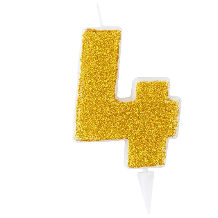 Свеча -цифра "4" Золотая Глиттер 6см
