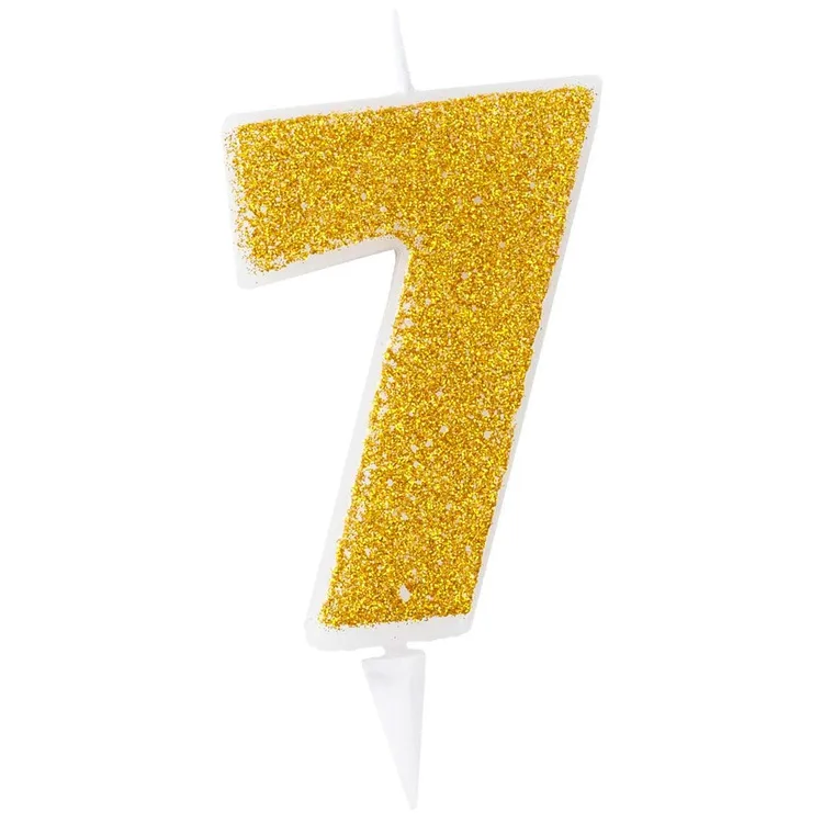 Свеча -цифра "7" Золотая Глиттер 6см
