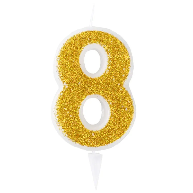 Свеча -цифра "8" Золотая Глиттер 6см