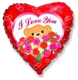 И 18 Сердце Мишка с розами / 1 шт / (Испания)